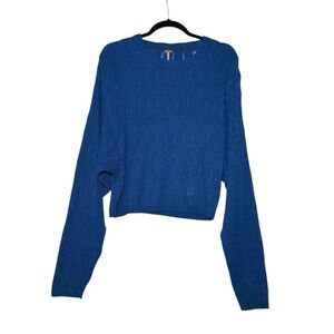 Free People Cobalt Blue Crewneck Sweater Size Small Cropped Soft Cozy Knit